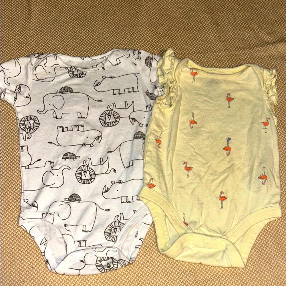 Carter's Elephant and Flamingo Bodysuit Set - White and Yellow